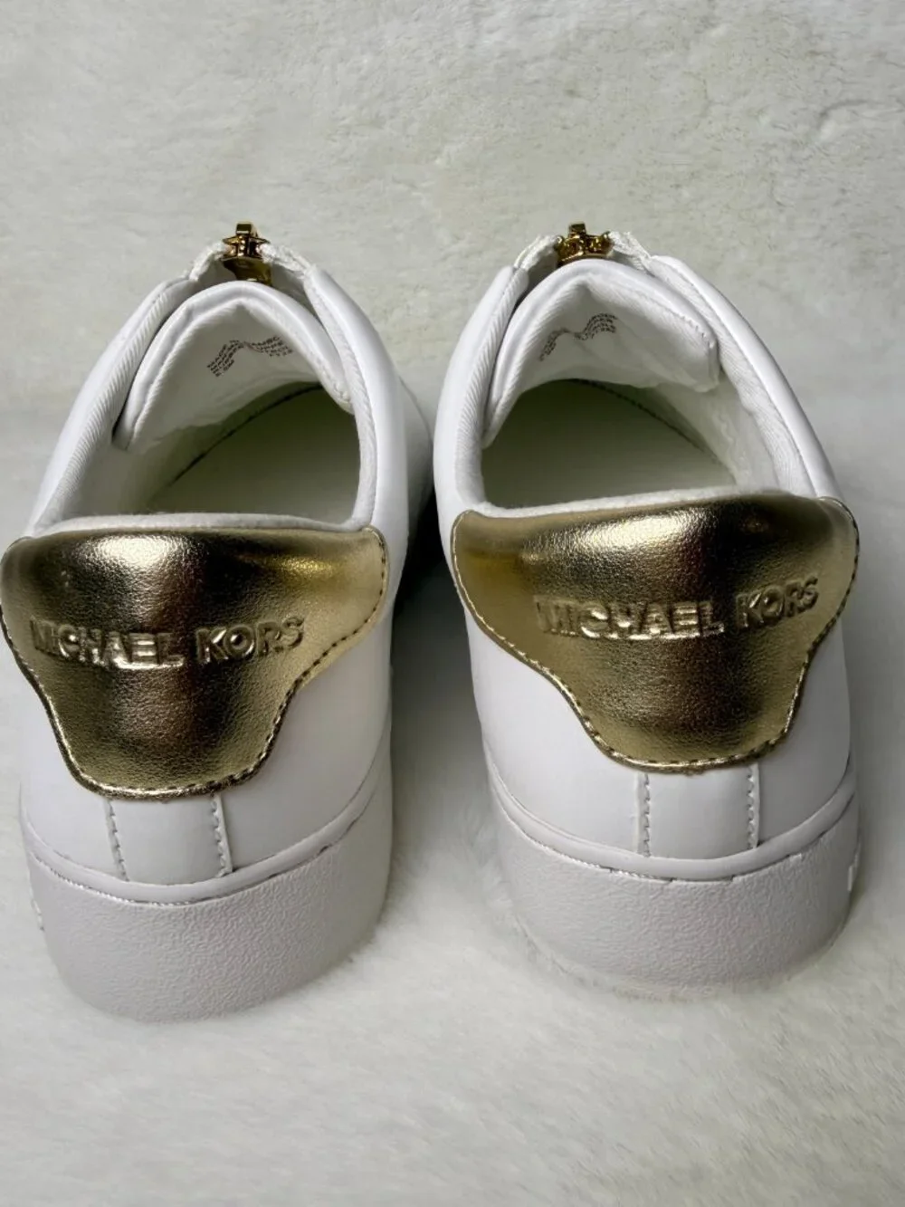 Michael Kors Keaton White Leather  Sneakers with Gold Hardware